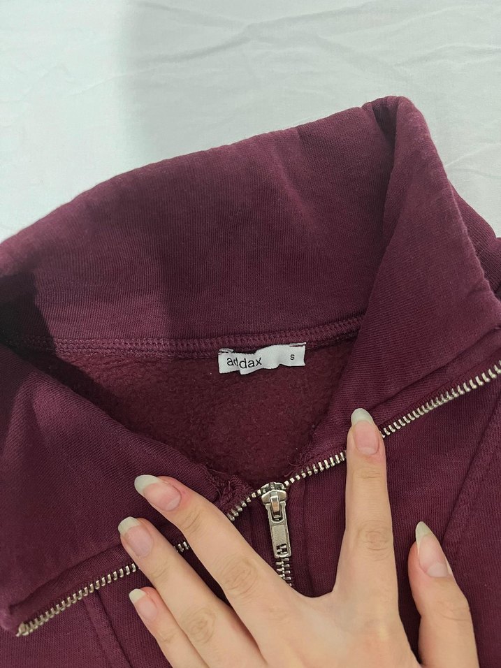 Bordo Fermuarlı Yüksek Yakalı Sweatshirt - Görsel 2