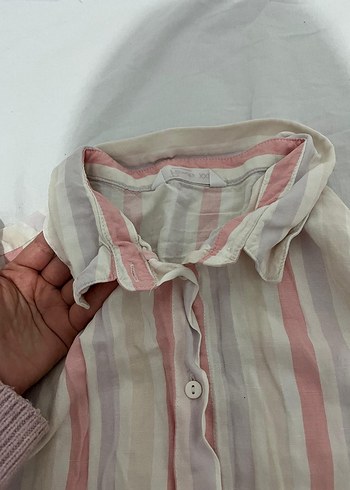 Düğmeli Kısa Kollu Keten Kadın Gömlek - Görsel 4