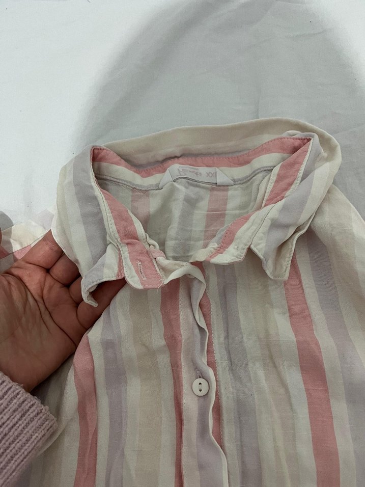 Düğmeli Kısa Kollu Keten Kadın Gömlek - Görsel 4