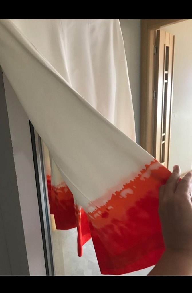 Beyaz Kırmızı Batik Desenli Salaş Midi Kadın Pantolon - Görsel 3