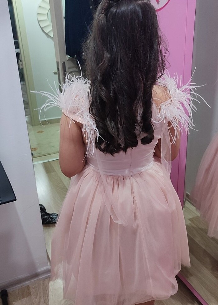 Kız çocuk abiye 9 -10 yaş pudra pembe - Görsel 2