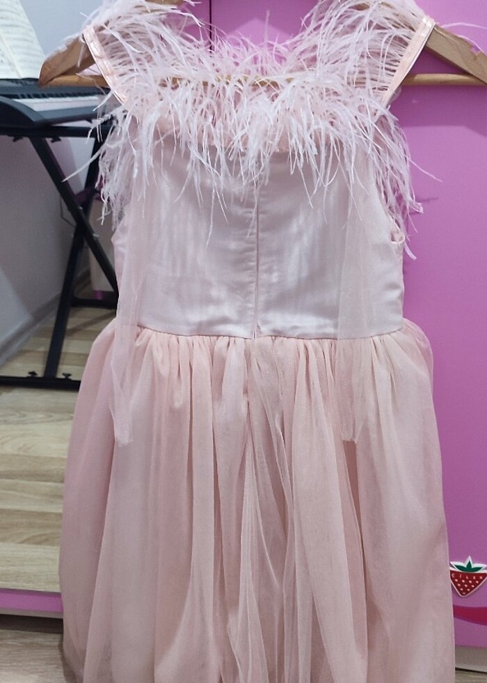 Kız çocuk abiye 9 -10 yaş pudra pembe - Görsel 3