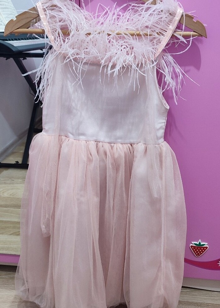 Kız çocuk abiye 9 -10 yaş pudra pembe - Görsel 4