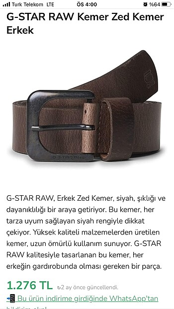 Beden siyah Renk Orjinal G-STAR Kot kemeri
