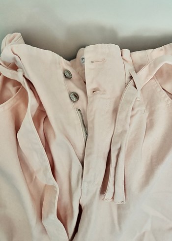 38 Beden pembe Renk Pembe Loose Fit Kumaş Kemerli Kadın Pantolon