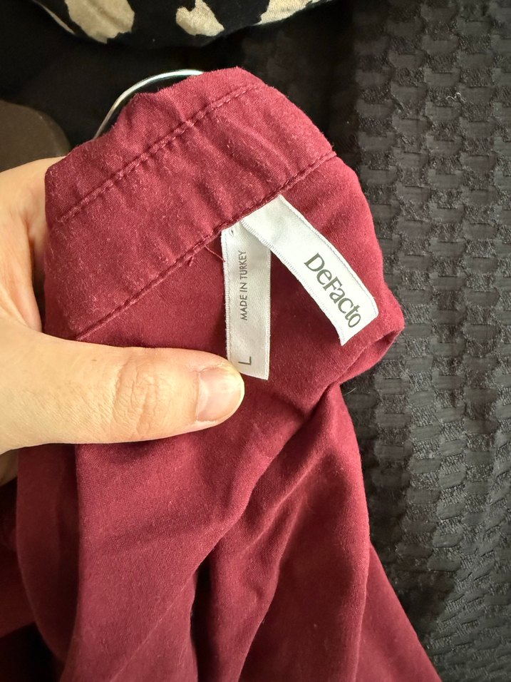 Bordo Uzun Kollu Kadın Gömlek defacto marka - Görsel 3