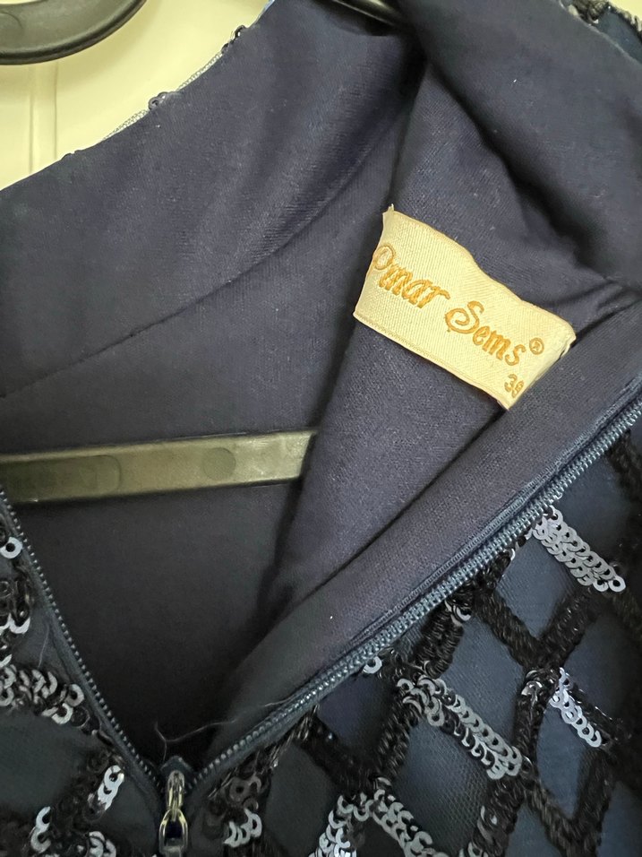 Lacivert Uzun Kollu Tesettür Abiye Elbise - Görsel 5