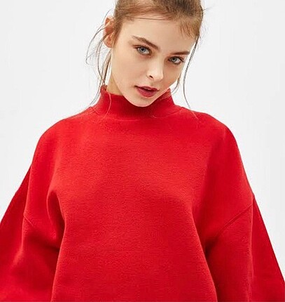 bershka oversize kırmızı sweatshirt