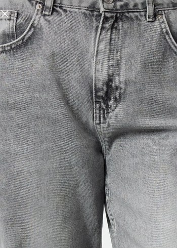 Gri Düğmeli Regular Fit Kadın Jean - Görsel 3