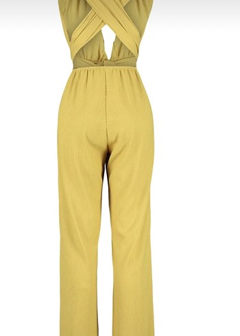 Yağ yeşili dokuma sırt dekolteli  Kadın Tulum - Görsel 2