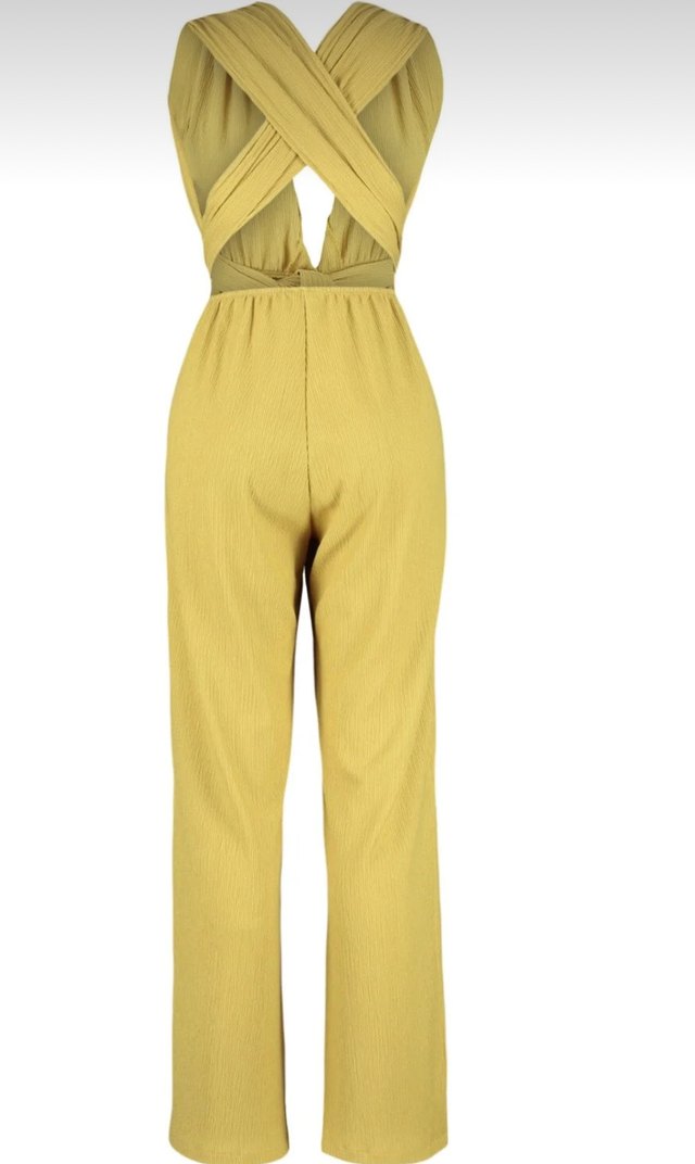 Yağ yeşili dokuma sırt dekolteli  Kadın Tulum - Görsel 2