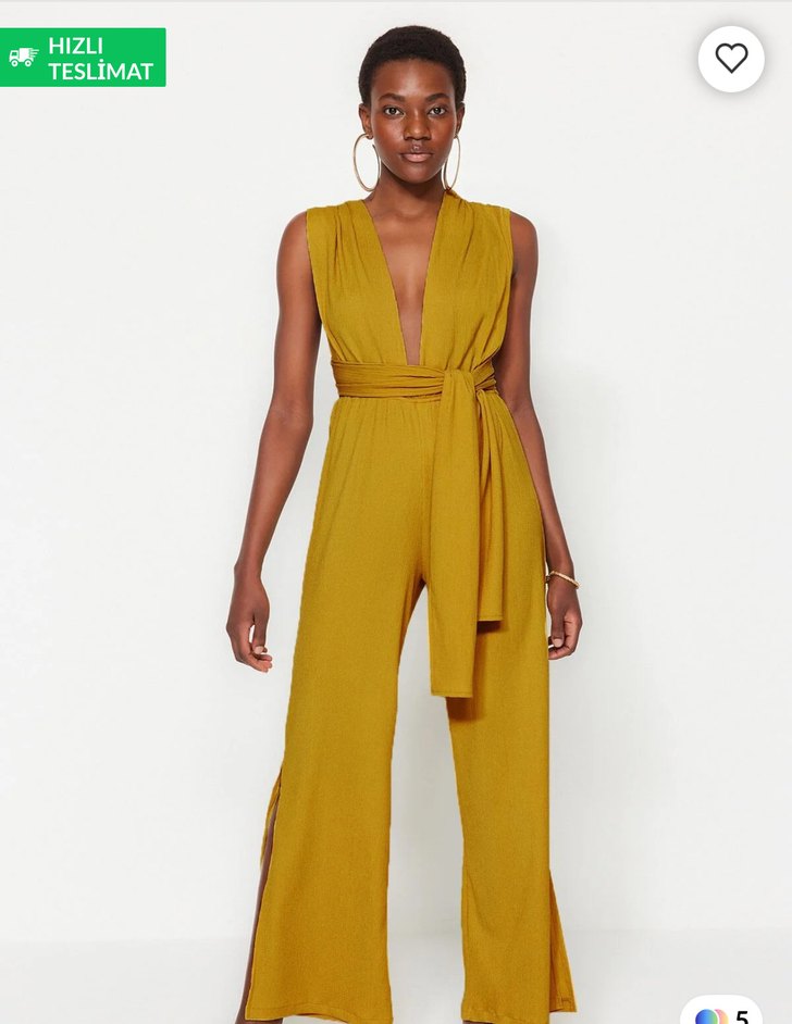 Yağ yeşili dokuma sırt dekolteli  Kadın Tulum - Görsel 3