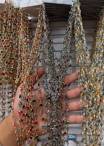 Renkli Taşlı Zincir Detaylı Kadın El Zinciri - Görsel 6