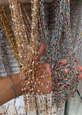 Renkli Taşlı Zincir Detaylı Kadın El Zinciri - Görsel 8