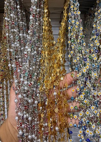 Renkli Taşlı Zincir Detaylı Kadın El Zinciri - Görsel 12