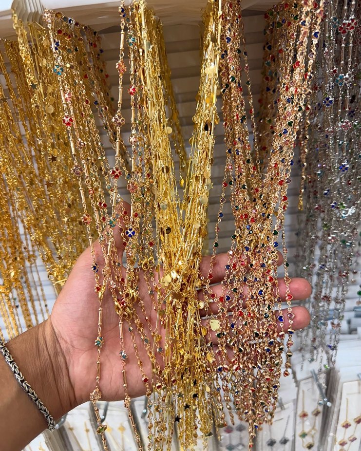 Renkli Taşlı Zincir Detaylı Kadın El Zinciri - Görsel 3