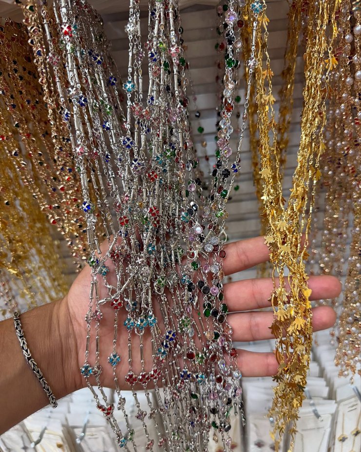 Renkli Taşlı Zincir Detaylı Kadın El Zinciri - Görsel 4