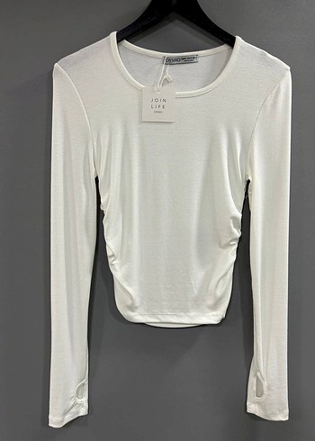 Beyaz Hamile Uzun Kollu Pamuklu Tişört - Görsel 3