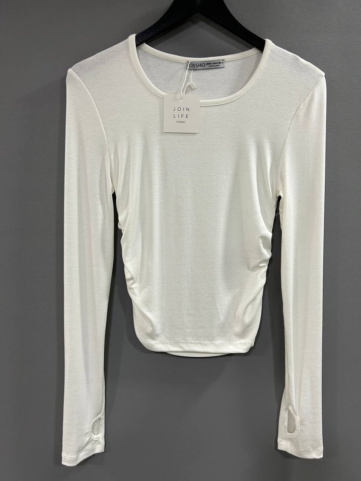 Beyaz Hamile Uzun Kollu Pamuklu Tişört - Görsel 3