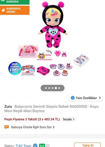 Babycorns Sevimli Sürpriz Bebek Koyu Mavi Beşik-Mavi Boynuz - Görsel 3