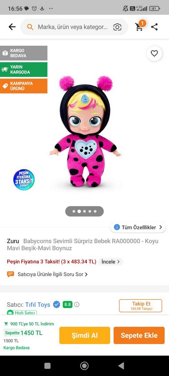 Babycorns Sevimli Sürpriz Bebek Koyu Mavi Beşik-Mavi Boynuz - Görsel 5