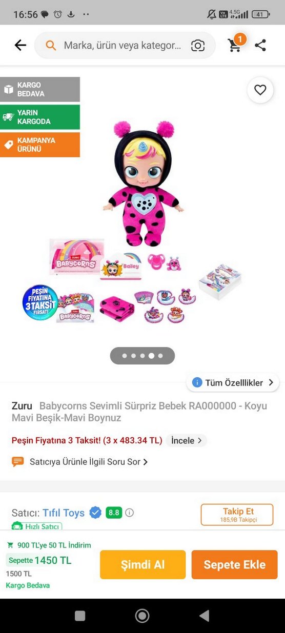 Babycorns Sevimli Sürpriz Bebek Koyu Mavi Beşik-Mavi Boynuz - Görsel 3