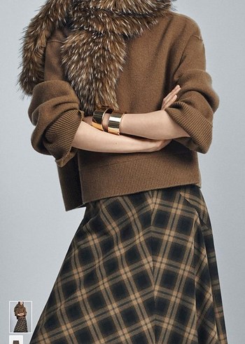 Bej Ekose Pilili Midi Hamile Eteği - Görsel 3