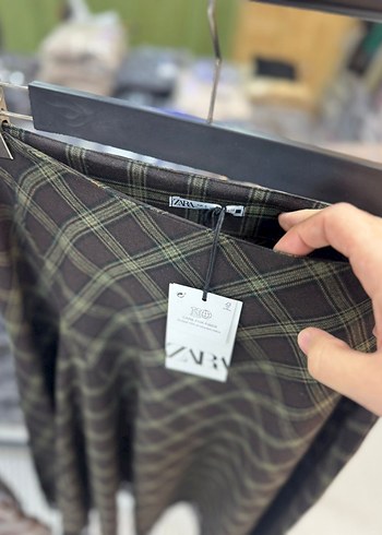 Bej Ekose Pilili Midi Hamile Eteği - Görsel 4