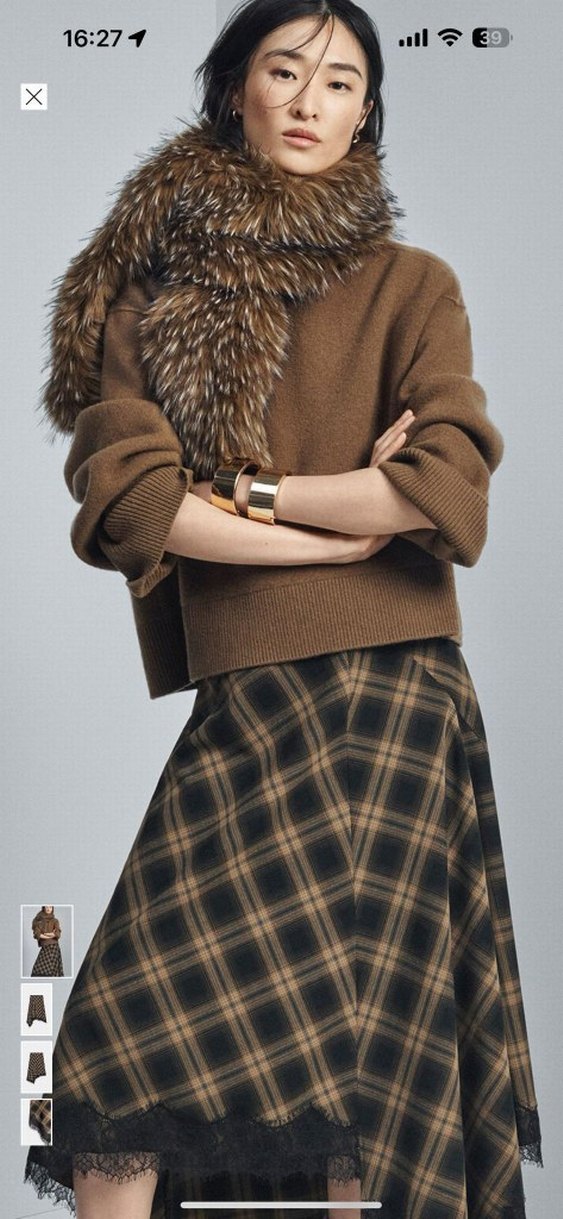 Bej Ekose Pilili Midi Hamile Eteği - Görsel 3