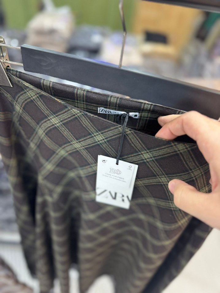 Bej Ekose Pilili Midi Hamile Eteği - Görsel 4