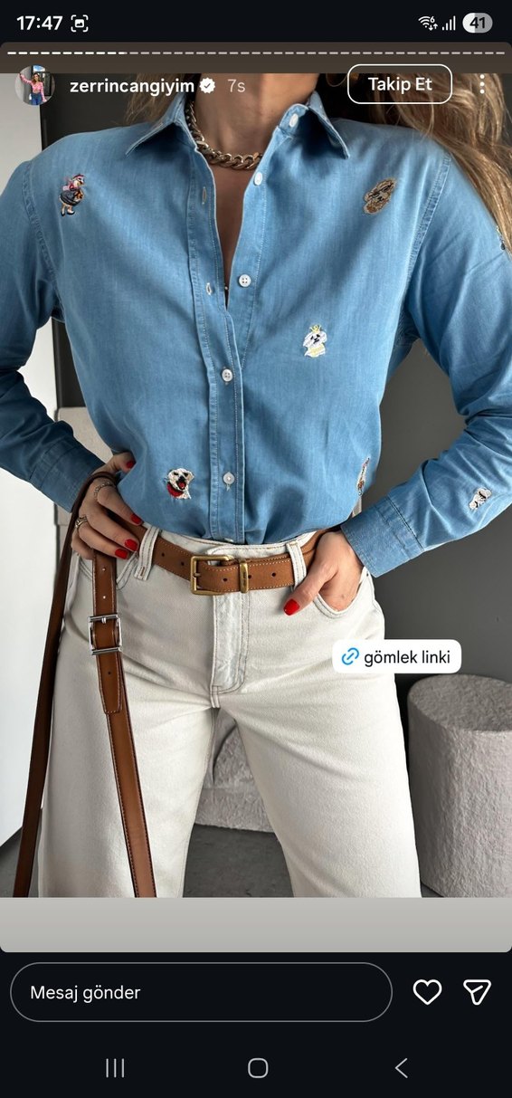 Kadın Camel Renkli Baskılı Denim Pantolon - Görsel 2