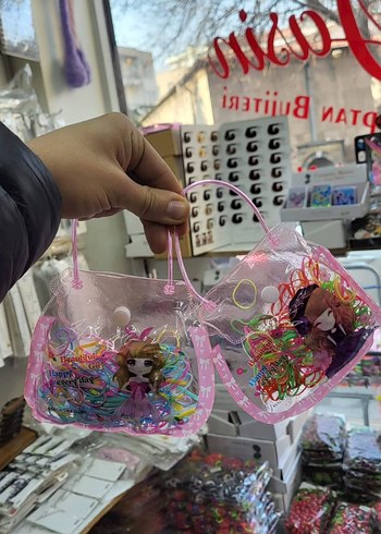 Çanta perma cimcime lastik tokak Çocuk Saç Tokaları Çantası - Görsel 2