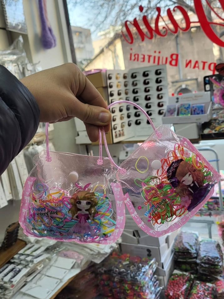 Çanta perma cimcime lastik tokak Çocuk Saç Tokaları Çantası - Görsel 2