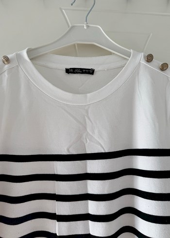 42 Beden beyaz Renk Düğmeli Beyaz Gri Çizgili Kadın Sweatshirt