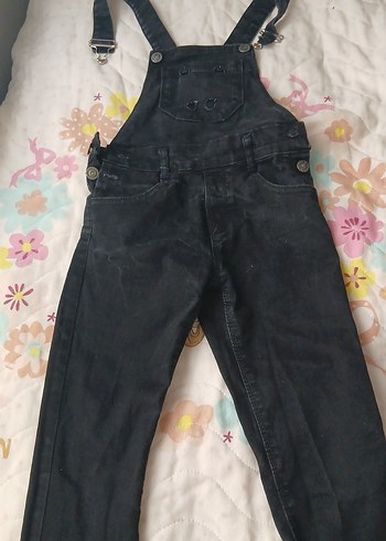 Kız Siyah Bağlamalı Denim Tulum