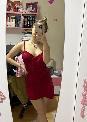 Bordo Drapeli Askılı Midi Elbise - Görsel 4