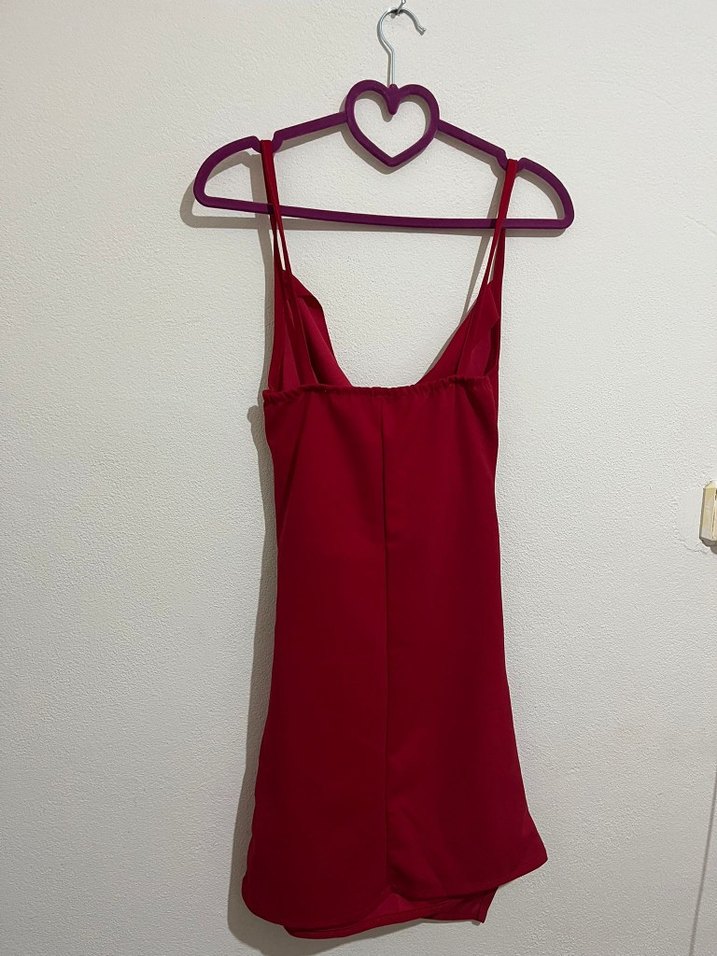 Bordo Drapeli Askılı Midi Elbise - Görsel 3