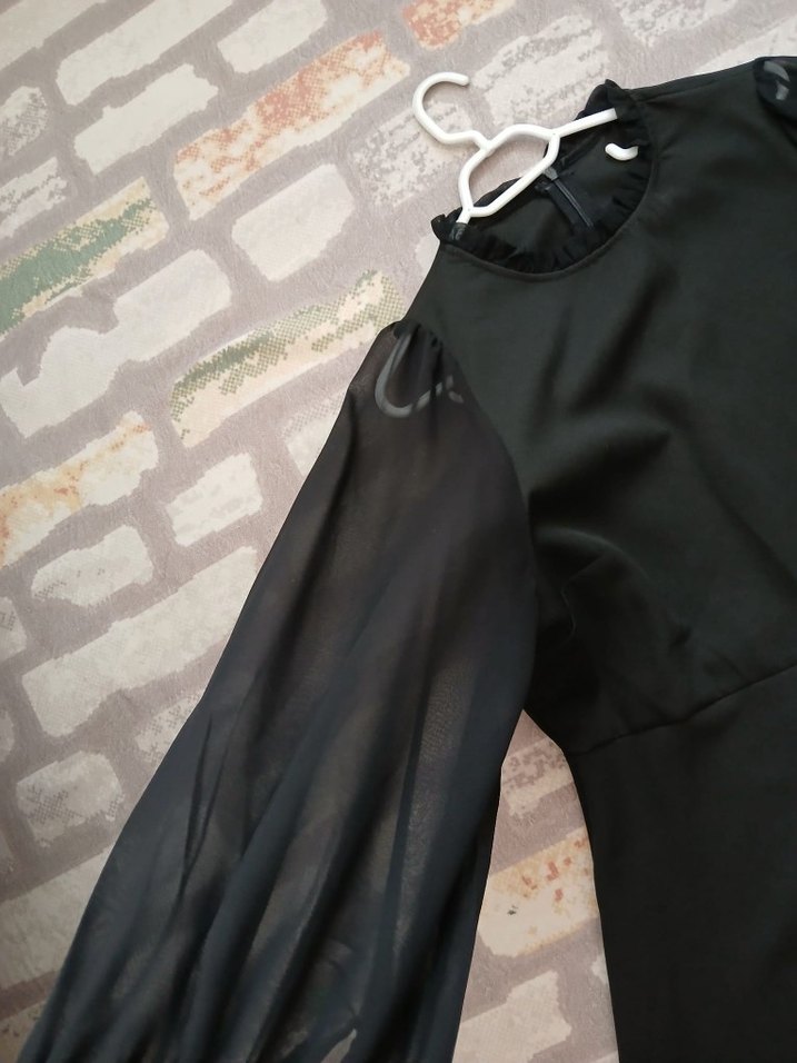 Siyah Yüksek Yakalı Midi Kadın Elbise - Görsel 3