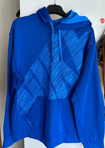 Erkek Mavi Kapüşonlu Fermuarlı Sweatshirt