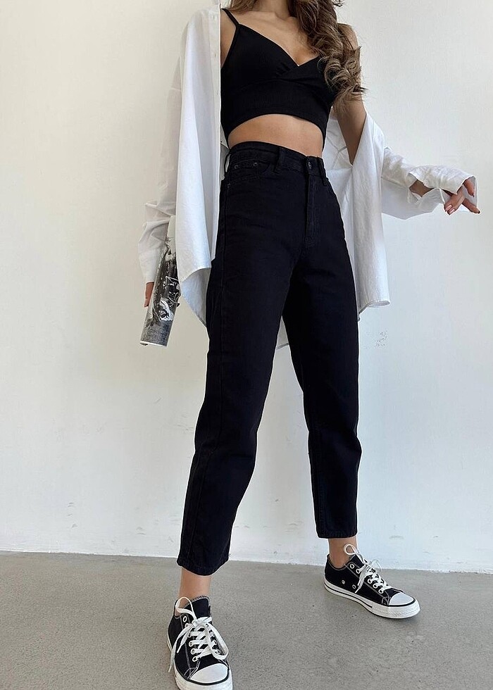 Siyah mom jean - Görsel 2