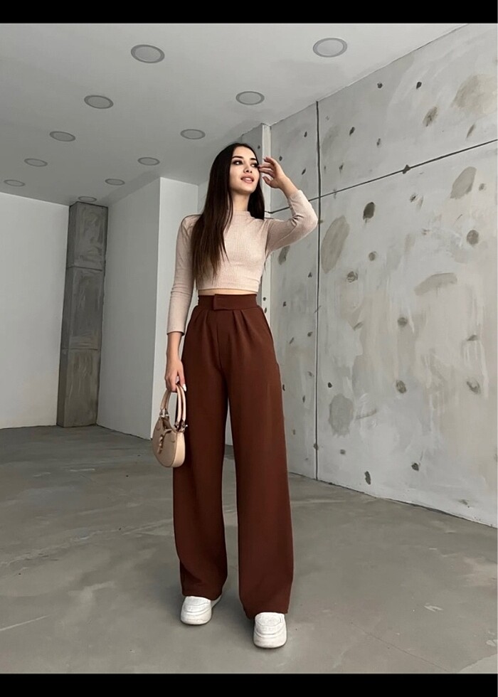 Kahverengi palazzo pantolon - Görsel 2