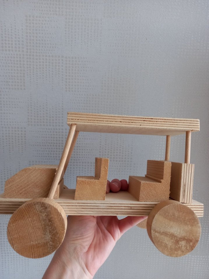 El Yapımı Ahşap Oyuncak Araba, Kasalı Traktör - Görsel 2