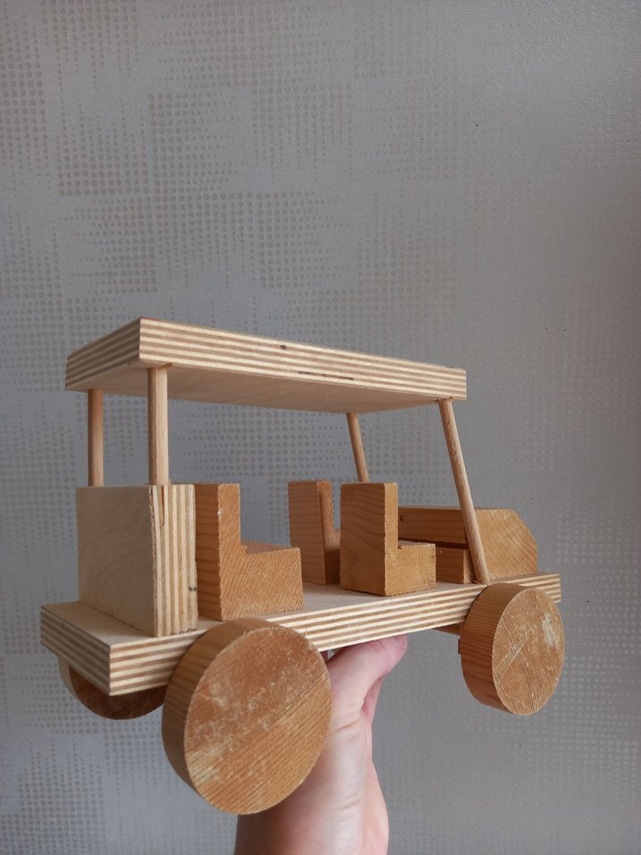 El Yapımı Ahşap Oyuncak Araba, Kasalı Traktör - Görsel 4