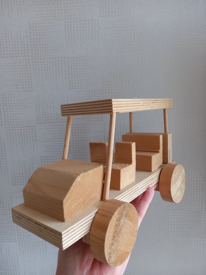 El Yapımı Ahşap Oyuncak Araba, Kasalı Traktör - Görsel 3