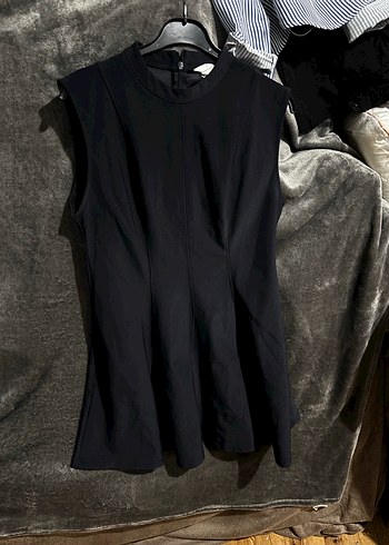 H&M lacivert Kloş Etekli Mini Elbise - Görsel 4