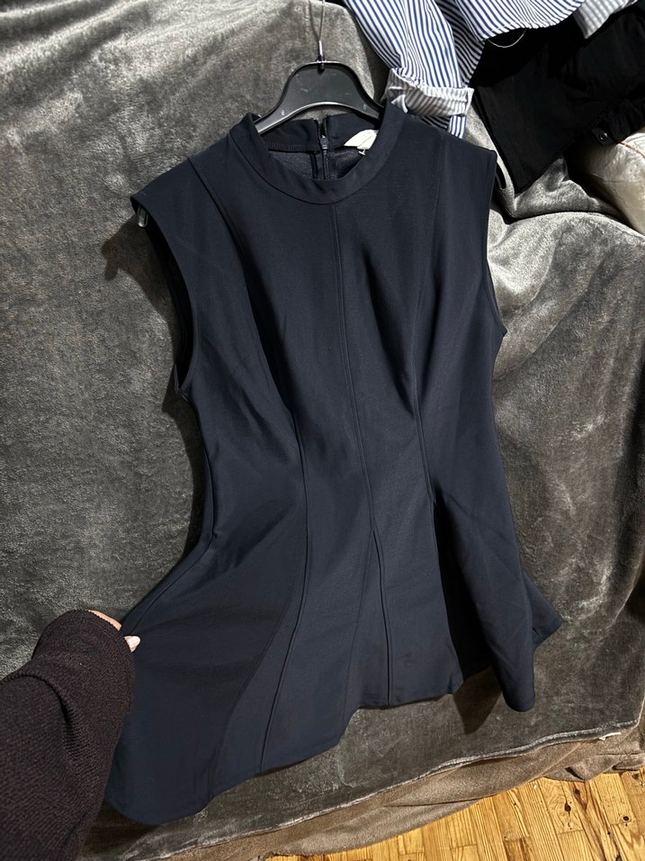 H&M lacivert Kloş Etekli Mini Elbise - Görsel 3