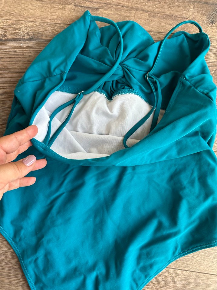 Turkuaz Drapeli İnce Askılı Mayo - Görsel 5