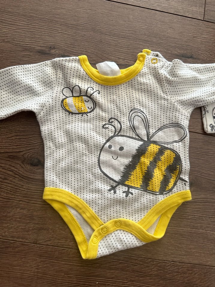 Uzun Kollu Bebek Body, Bal Arısı Desenli - Görsel 5