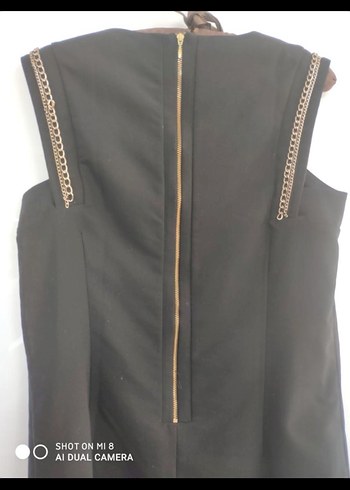 Siyah Midi Kolsuz Elbise - Görsel 4