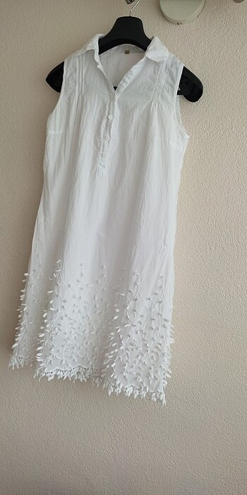l Beden beyaz Renk Gerçek keten astarlı kolsuz elbise.. yazlık 